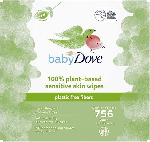 مناديل بيبي دوف المبللة للأطفال للبشرة الحساسة مع ألياف نباتية 100% لا تسبب الحساسية، 63 منديل مبلل in Kuwait