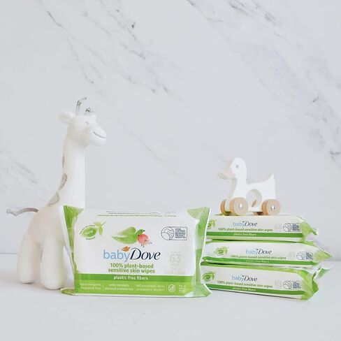 مناديل بيبي دوف المبللة للأطفال للبشرة الحساسة مع ألياف نباتية 100% لا تسبب الحساسية، 63 منديل مبلل in Kuwait