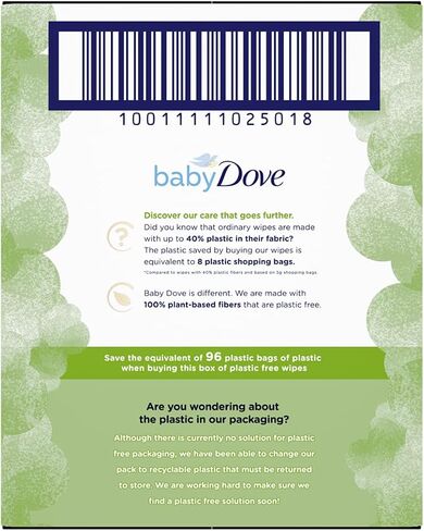 مناديل بيبي دوف المبللة للأطفال للبشرة الحساسة مع ألياف نباتية 100% لا تسبب الحساسية، 63 منديل مبلل in Kuwait