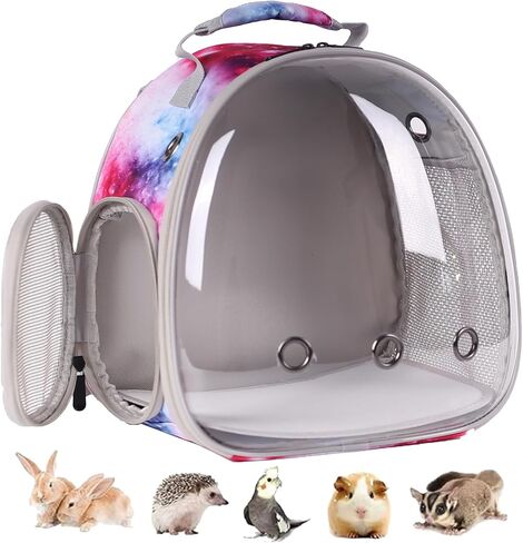 Bunny Carrier Backpack with Space Capsule Clear Bubble Window - Portable Small Animal Backpack Travel Pet Carrier Galaxy for Guinea Pig Rabbit Bearded Dragon Rat Lizard Hamster (Galaxy Pink) in Kuwait