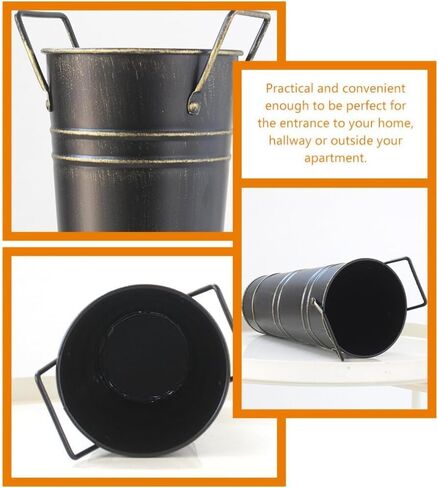 حامل مظلة معدني دائري من ام اتش اف او يو، حامل مظلة قائم بذاته مع مقبض، رف تخزين بتصميم دلو زهور للمدخل والمنزل والمكتب والفندق in Kuwait