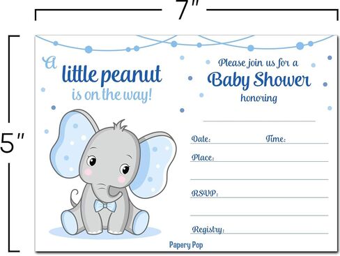 30 دعوة لحفل استقبال المولود للأولاد مع أظرف (30 حزمة) - الفيل - بطاقات الدعوة لحفل استقبال المولود الجديد - تناسب بشكل مثالي مع ديكورات ولوازم استحمام الطفل الزرقاء للأولاد in Kuwait