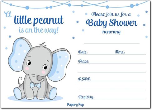 30 دعوة لحفل استقبال المولود للأولاد مع أظرف (30 حزمة) - الفيل - بطاقات الدعوة لحفل استقبال المولود الجديد - تناسب بشكل مثالي مع ديكورات ولوازم استحمام الطفل الزرقاء للأولاد in Kuwait