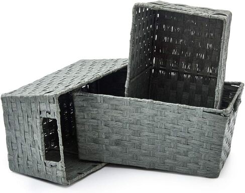 ايزوواير سلال تخزين منسوجة من 3 قطع، صناديق تنظيم متعددة الاغراض بمقابض للرفوف والحمام والمخزن والاكسسوارات - حبل ورقي رمادي in Kuwait