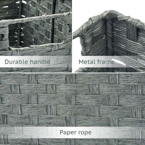 ايزوواير سلال تخزين منسوجة من 3 قطع، صناديق تنظيم متعددة الاغراض بمقابض للرفوف والحمام والمخزن والاكسسوارات - حبل ورقي رمادي in Kuwait