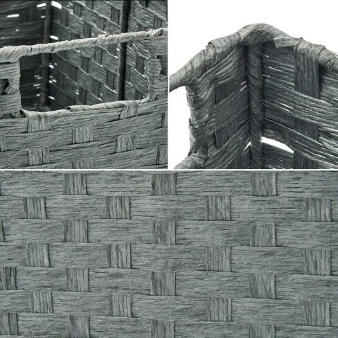 ايزوواير سلال تخزين منسوجة من 3 قطع، صناديق تنظيم متعددة الاغراض بمقابض للرفوف والحمام والمخزن والاكسسوارات - حبل ورقي رمادي in Kuwait