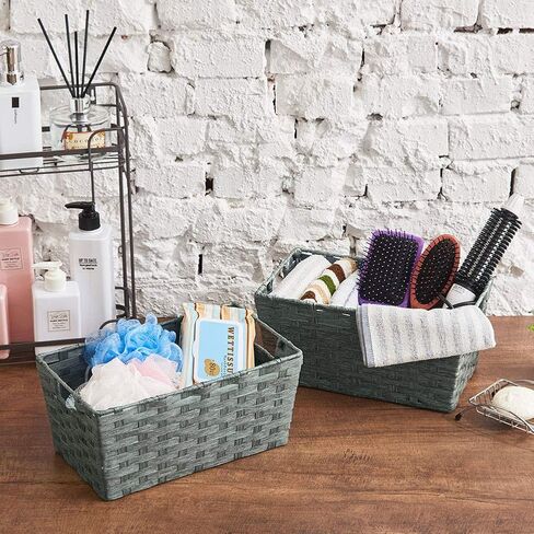 ايزوواير سلال تخزين منسوجة من 3 قطع، صناديق تنظيم متعددة الاغراض بمقابض للرفوف والحمام والمخزن والاكسسوارات - حبل ورقي رمادي in Kuwait