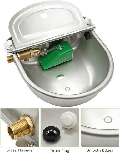 MACGOAL Stainless Steel Automatic Waterer Bowl with Brass Valve Float, Brass Connector and Drain Plug, Water Trough for Livestock Dog Goat Pig Waterer in Kuwait