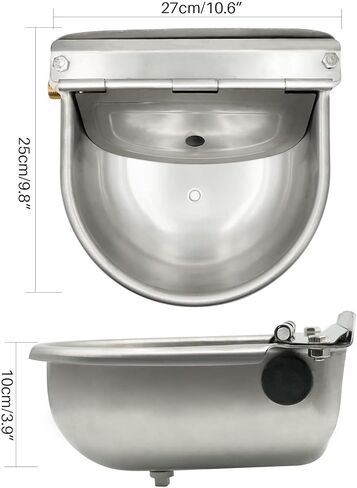 MACGOAL Stainless Steel Automatic Waterer Bowl with Brass Valve Float, Brass Connector and Drain Plug, Water Trough for Livestock Dog Goat Pig Waterer in Kuwait