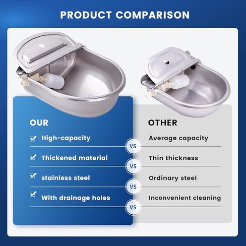 NAOEDEAH 4.5L Extra Large Automatic Waterer Bowl Livestock Water Trough Bowl for Dog Cattle Pig Goat Sheep with Drain Plug Stainless Steel Dog Water Dispenser in Kuwait