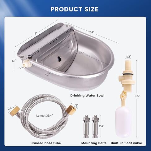 NAOEDEAH 4.5L Extra Large Automatic Waterer Bowl Livestock Water Trough Bowl for Dog Cattle Pig Goat Sheep with Drain Plug Stainless Steel Dog Water Dispenser in Kuwait