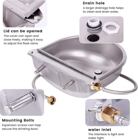 NAOEDEAH 4.5L Extra Large Automatic Waterer Bowl Livestock Water Trough Bowl for Dog Cattle Pig Goat Sheep with Drain Plug Stainless Steel Dog Water Dispenser in Kuwait