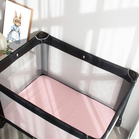 Magik & Kover Mini Crib Sheets Girl 4 Pack, Pink & Violet | Soft, Breathable Baby Crib Sheet for Mini Crib Mattress and Playard Mattress, 38" x 24" x 5" in Saudi Arabia