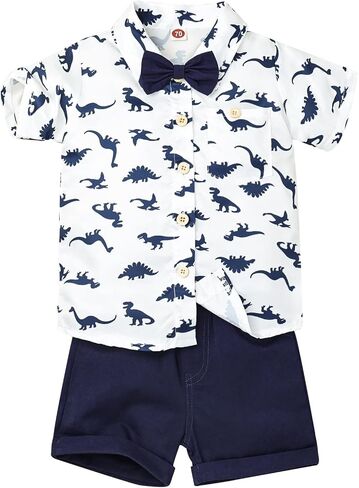 Toddler Baby Boy Clothes Summer Shorts Sets Short Sleeve Dinosaurs Shirt Top + Shorts Set Outfits Set 12 Months-4T in Saudi Arabia
