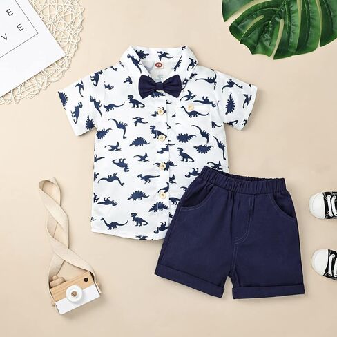 Toddler Baby Boy Clothes Summer Shorts Sets Short Sleeve Dinosaurs Shirt Top + Shorts Set Outfits Set 12 Months-4T in Saudi Arabia