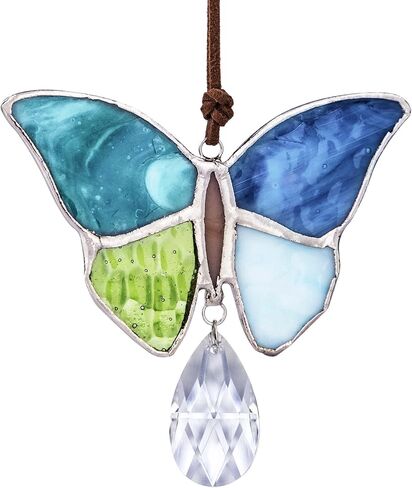 H & D HYALINE & DORA مصنوع يدويًا من الزجاج الملون فراشة تيفاني نمط Suncatchers نافذة معلقة زخرفة شجرة عيد الميلاد ديكور قلادة in Kuwait