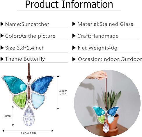 H & D HYALINE & DORA مصنوع يدويًا من الزجاج الملون فراشة تيفاني نمط Suncatchers نافذة معلقة زخرفة شجرة عيد الميلاد ديكور قلادة in Kuwait