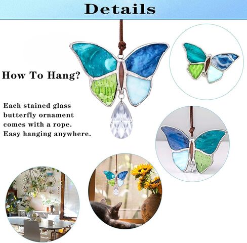 H & D HYALINE & DORA مصنوع يدويًا من الزجاج الملون فراشة تيفاني نمط Suncatchers نافذة معلقة زخرفة شجرة عيد الميلاد ديكور قلادة in Kuwait