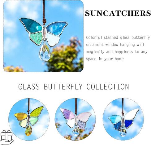H & D HYALINE & DORA مصنوع يدويًا من الزجاج الملون فراشة تيفاني نمط Suncatchers نافذة معلقة زخرفة شجرة عيد الميلاد ديكور قلادة in Kuwait