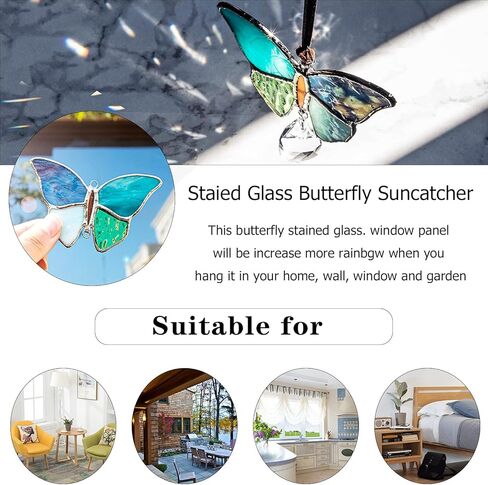 H & D HYALINE & DORA مصنوع يدويًا من الزجاج الملون فراشة تيفاني نمط Suncatchers نافذة معلقة زخرفة شجرة عيد الميلاد ديكور قلادة in Kuwait