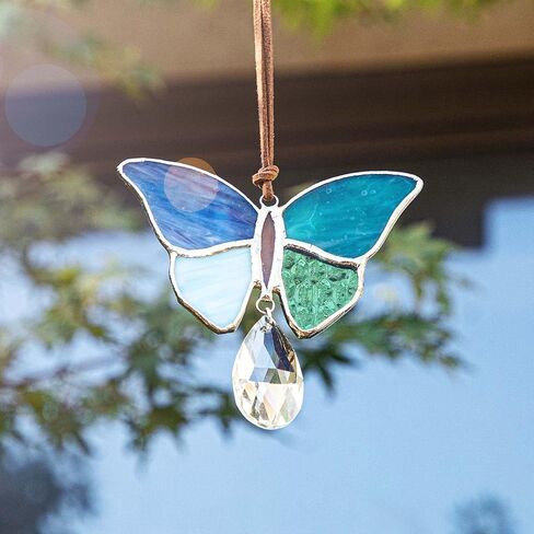 H & D HYALINE & DORA مصنوع يدويًا من الزجاج الملون فراشة تيفاني نمط Suncatchers نافذة معلقة زخرفة شجرة عيد الميلاد ديكور قلادة in Kuwait
