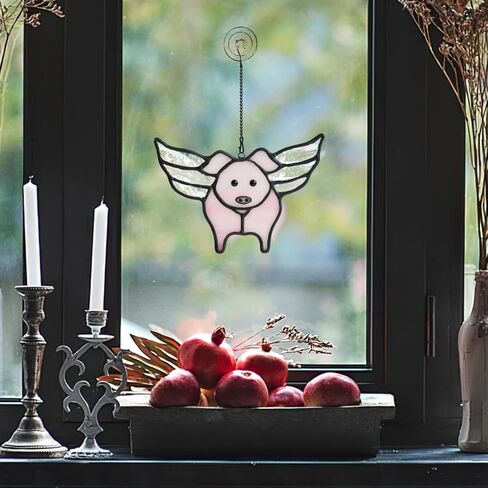 boxcasa الخنزير الطائر ديكور الزجاج الملون suncatcher، لطيف خنزير الزجاج الملون نافذة الشنق مضحك خنزير ديكور خنزير الهدايا للفتيات النساء عشاق أمي خنزير، زخارف حزب خنزير صغير in Kuwait