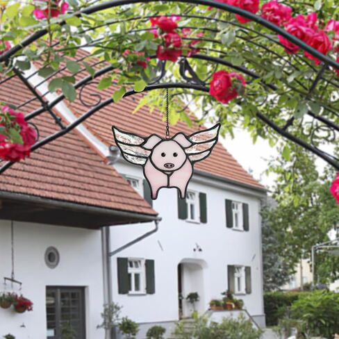 boxcasa الخنزير الطائر ديكور الزجاج الملون suncatcher، لطيف خنزير الزجاج الملون نافذة الشنق مضحك خنزير ديكور خنزير الهدايا للفتيات النساء عشاق أمي خنزير، زخارف حزب خنزير صغير in Kuwait