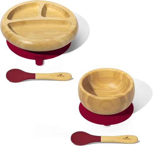 هدايا مافين: مجموعة هدايا إطعام الأطفال من أفانشي بيبي - وعاء شفط بامبو ستاي بوت مع ملعقة وماجوتا وخيزران مع ملعقة وماجنتا - للأطفال بعمر 6 أشهر وما فوق. in Kuwait