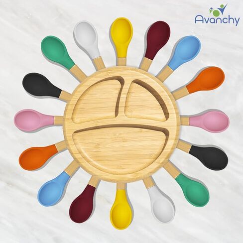 هدايا مافين: مجموعة هدايا إطعام الأطفال من أفانشي بيبي - وعاء شفط بامبو ستاي بوت مع ملعقة وماجوتا وخيزران مع ملعقة وماجنتا - للأطفال بعمر 6 أشهر وما فوق. in Kuwait