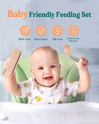 مجموعة تغذية الأطفال بالشفط من السيليكون من SUPERMAMA، أوعية وملاعق شفط من السيليكون 2 في 1، خالية من مادة BPA، تغذية ذاتية للرضع والأطفال الصغار مزودة بمصباح LED للفطام in Kuwait