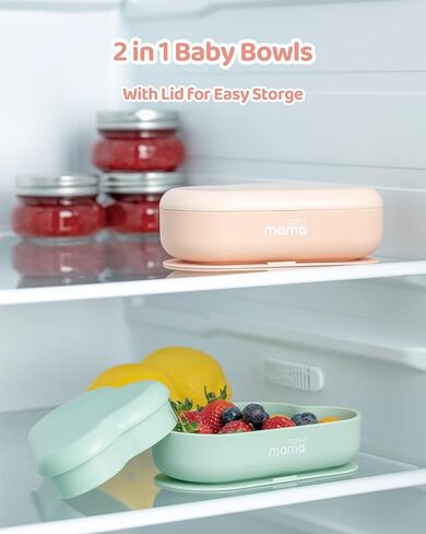 مجموعة تغذية الأطفال بالشفط من السيليكون من SUPERMAMA، أوعية وملاعق شفط من السيليكون 2 في 1، خالية من مادة BPA، تغذية ذاتية للرضع والأطفال الصغار مزودة بمصباح LED للفطام in Kuwait