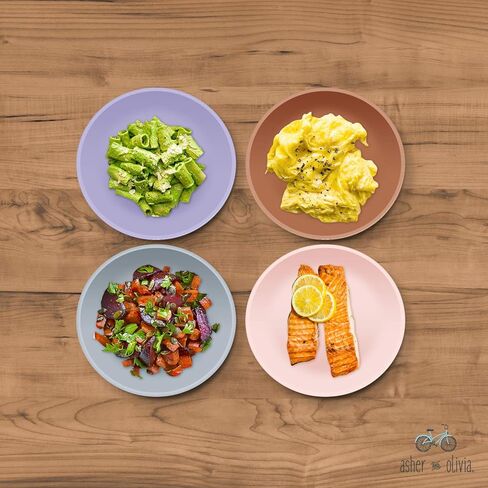 مجموعة أطباق وأكواب من الخيزران للأطفال - 8 قطع من أوعية وأكواب للأطفال الصغار خالية من البيسفينول وصديقة للبيئة وغير سامة وقابلة للتكديس وآمنة للاستخدام في غسالة الأطباق للأطفال in Kuwait