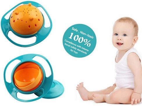 Berry President Magic Bowl 360 Degree Rotation Spill Resistant Gyro Bowl with Lid For Toddler Baby Kids Childre (Blue) in Saudi Arabia