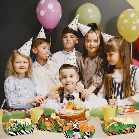 24 قطعة من صواني الوجبات الخفيفة في الغابة سفاري من Caoekego، لوازم الحفلات، وعاء قوارب الطعام لحيوانات الغابة من أجل زينة العشاء الاستوائية في حفلات أعياد الميلاد وحفلات الزفاف وحفلات استقبال المولود الجديد in Kuwait