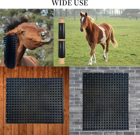 Nizhome Massage Brush Kit, 2 Pack Safe & Durable Equine Scratcher Post Set for Horse Cow Sheep Cat, 16" Scratcher Pad for Animal Tickling Relief Black in Kuwait