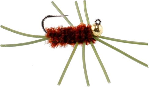 The Fly Fishing Place Tungsten Bead Jigged Pat's أرجل مطاطية Nymph Fly ذباب صيد - بني مع أرجل زيتون - سمك السلمون المرقط والباس نمط الذبابة الرطبة - 6 خطاف ذباب مقاس 10 in Saudi Arabia