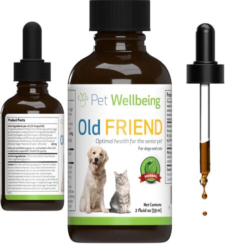 Pet Wellbeing Old Friend for Senior Dogs - Supports Immune System Health, Joint Mobility, Healthy Energy Levels, Alfalfa, Reishi - Veterinarian-Formulated Herbal Supplement 2 oz (59 ml) in Saudi Arabia