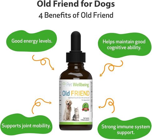 Pet Wellbeing Old Friend for Senior Dogs - Supports Immune System Health, Joint Mobility, Healthy Energy Levels, Alfalfa, Reishi - Veterinarian-Formulated Herbal Supplement 2 oz (59 ml) in Saudi Arabia