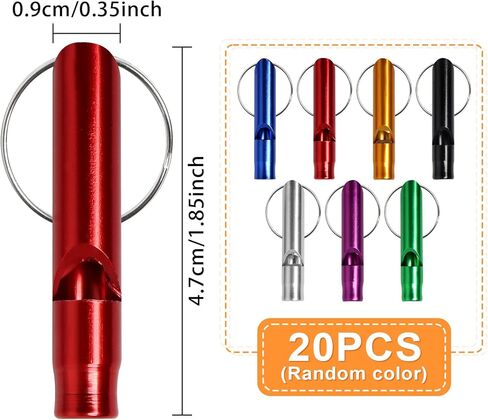 Hapy Shop 20 قطعة صافرات ألومنيوم عالية الجودة مع سلسلة مفاتيح وصفارات الطوارئ للتخييم والمشي لمسافات طويلة والصيد في الهواء الطلق وفي حالات الطوارئ ، قوي وخفيف، ألوان متعددة in Kuwait