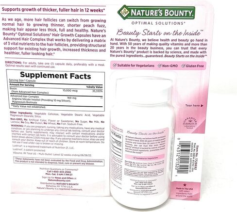 مكمل نمو الشعر من Nature's Bounty، مرة واحدة يوميًا، ثبت سريريًا أنه يدعم الشعر الأكثر كثافة وامتلاءً، مع البيوتين والسيليكون والأرجينين، 90 كبسولة in Saudi Arabia