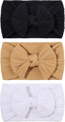 ANHAISHUILV 3 عبوات من عصابات الرأس المصنوعة من النايلون للأطفال وربطات شعر مطاطية وإكسسوارات شعر للفتيات حديثي الولادة والأطفال الصغار (أبيض خوخي وردي) in Kuwait