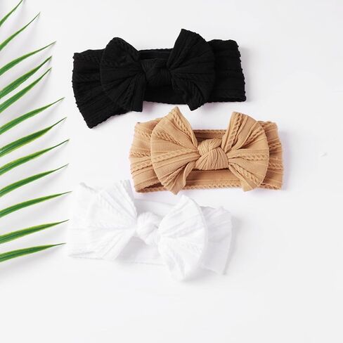 ANHAISHUILV 3 عبوات من عصابات الرأس المصنوعة من النايلون للأطفال وربطات شعر مطاطية وإكسسوارات شعر للفتيات حديثي الولادة والأطفال الصغار (أبيض خوخي وردي) in Kuwait