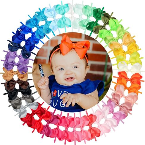 CÉLLOT 40 Colors Baby Bow Headbands 2.75" Hair Bows Super Soft Nylon Headbands for Baby Girls Infants preemie and Newborn Kids Hair Accessories in Saudi Arabia