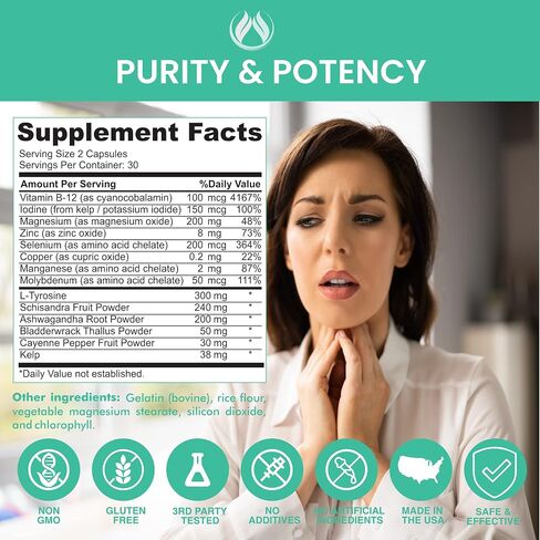 THE ENCLARE NUTRITION Thyroid Support for Women & Men - Balance Hormones for Energy, Metabolism, Focus, Mood with Iodine, Ashwagandha, Zinc, Selenium, Vitamin B12, Kelp, Magnesium, L Tyrosine (2) in Saudi Arabia