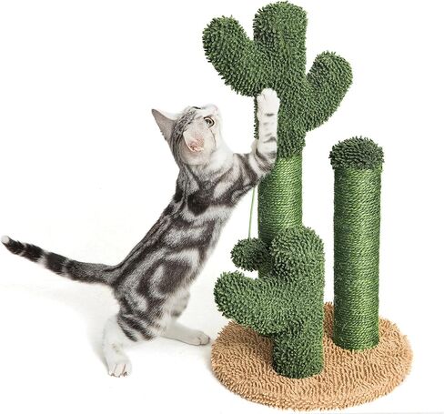 Pesofer Cactus Cat Scratching Post Cat Scratcher with 3 Scratching Poles and Dangling Ball for Kitten Medium in Kuwait
