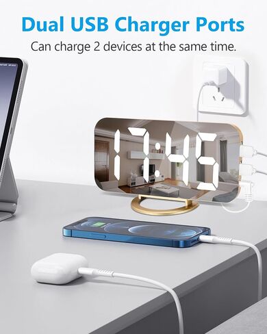 ساعة منبه رقمية، 7 بوصات LED معكوسة، شاشة كبيرة، مع منفذي شاحن USB، تعتيم تلقائي، الوضع الليلي، ساعات إلكترونية حديثة لسطح المكتب لغرفة النوم والمنزل والمكتب - ذهبي in Kuwait