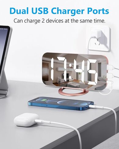 ساعة منبه رقمية، 7 بوصات LED معكوسة، شاشة كبيرة، مع منفذي شاحن USB، تعتيم تلقائي، الوضع الليلي، ساعات إلكترونية حديثة لسطح المكتب لغرفة النوم والمنزل والمكتب - ذهبي in Kuwait
