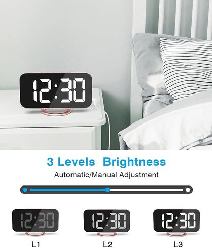 ساعة منبه رقمية، 7 بوصات LED معكوسة، شاشة كبيرة، مع منفذي شاحن USB، تعتيم تلقائي، الوضع الليلي، ساعات إلكترونية حديثة لسطح المكتب لغرفة النوم والمنزل والمكتب - ذهبي in Kuwait