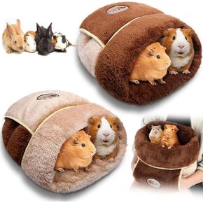 Wenqik 2 Pcs Guinea Pig Bed Cuddle Warm Hideout Small Animal Sack Cozy House Bedding Sleeping Cushion Portable Pet Carrier Cage Nest for Rabbit Hamster Rat Accessories (Dark Brown, Light Coffee)