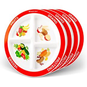 Health Beet MyPlate Portion Control Plate – 4 Divided Sections for Fruit Grains Veggies Proteins - Dishwasher & Microwave Safe Sectioned Plates for Health Education (1-Pack) in Kuwait